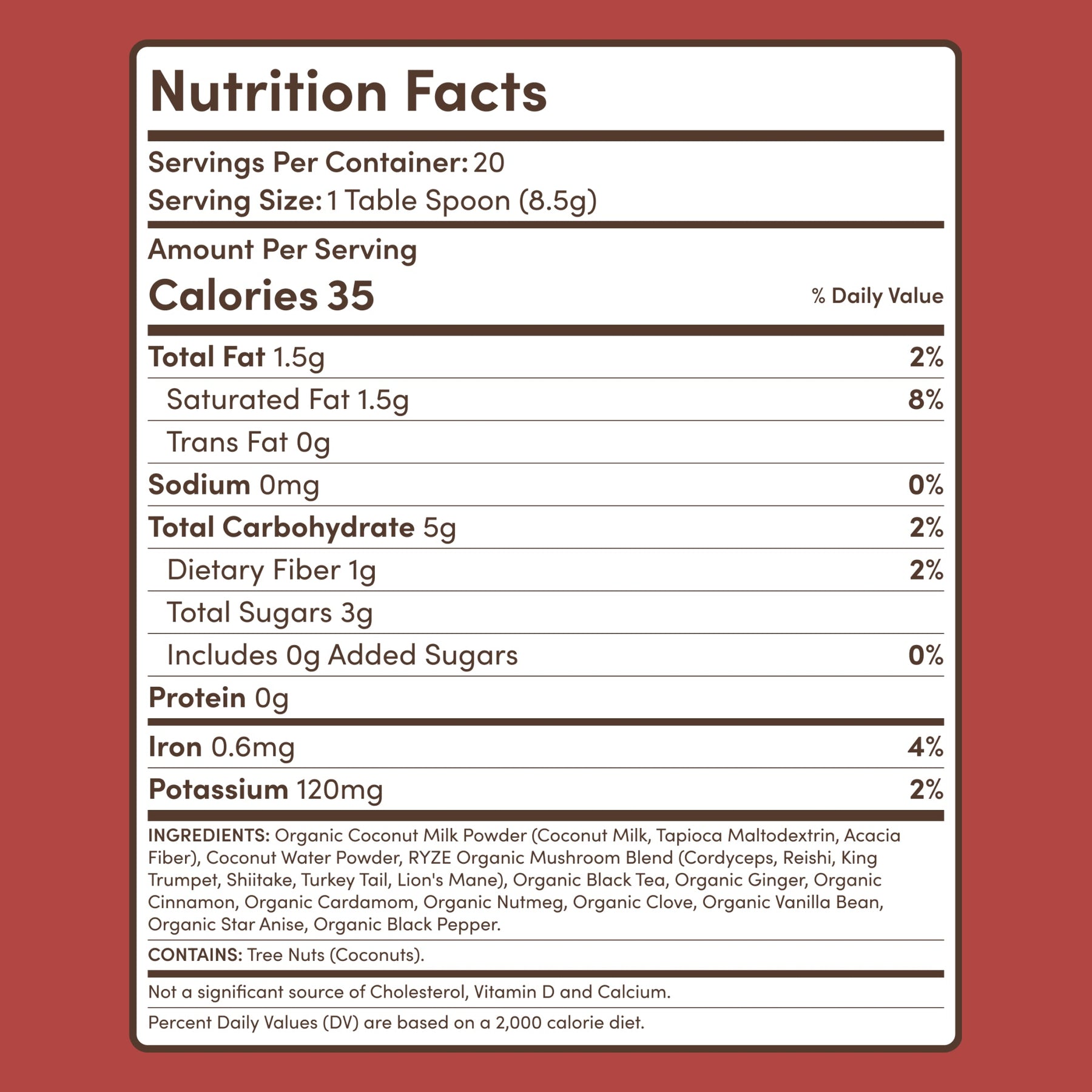 RYZE Mushroom Chai — Organic Instant Chai with Reishi & Organic Black Tea, 20 Servings P0