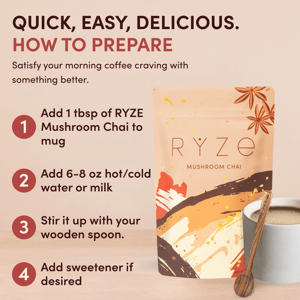 RYZE Mushroom Chai — Organic Instant Chai with Reishi & Organic Black Tea, 20 Servings P0