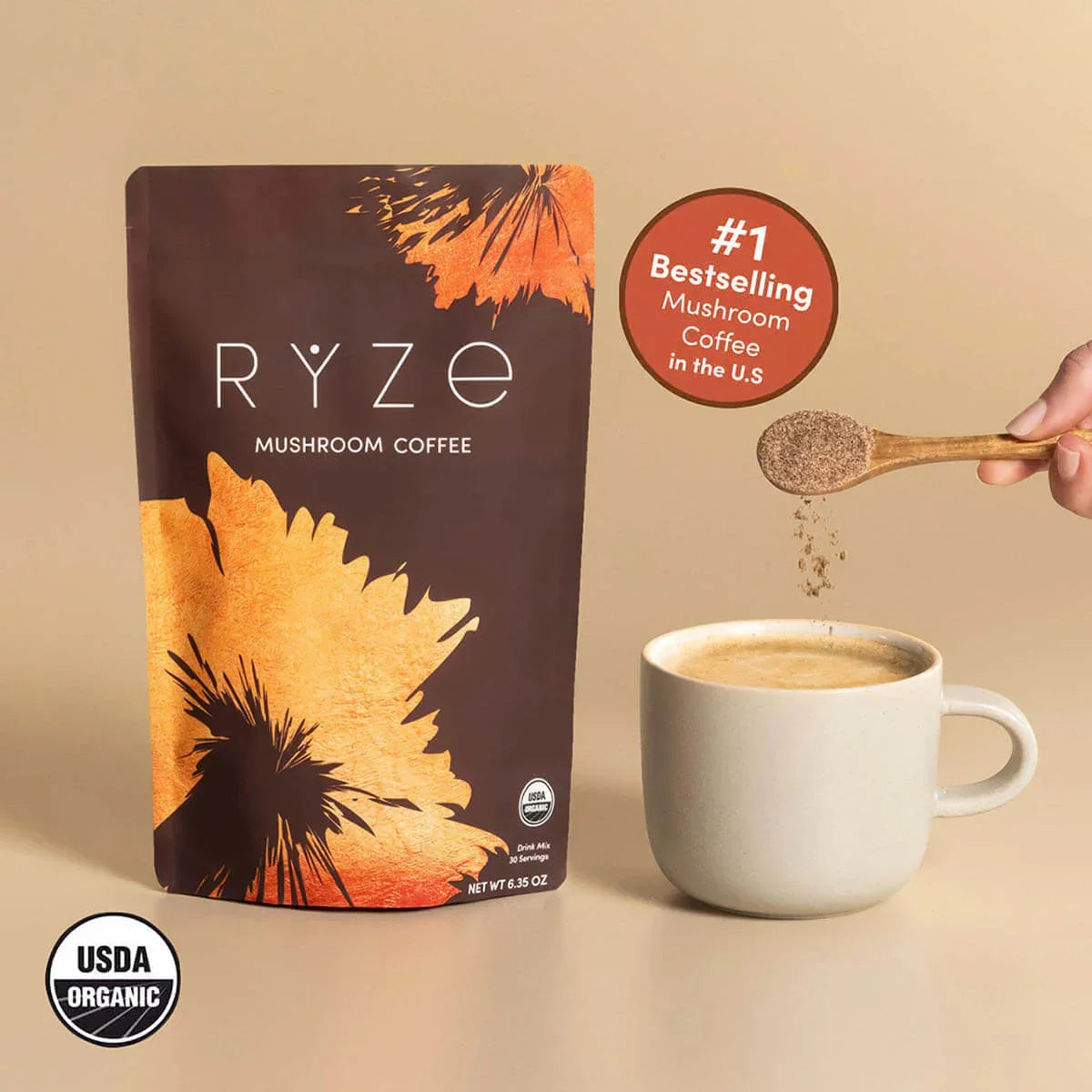 RYZE Mushroom Coffee — Organic Instant Coffee with Cordyceps & Reishi, 30 Servings Z5