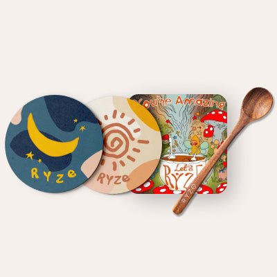 Coasters + Mushroom Magnet + Acacia Spoon C7