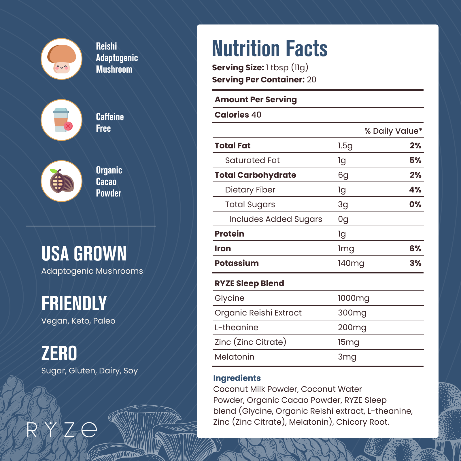 RYZE Hot Cocoa - with 6 Sleep Superfoods to Help Fall Asleep and Stay Asleep Q7